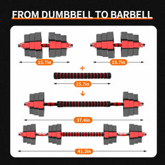 44LB Adjustable Dumbbell Barbell 3 In 1 Set