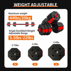 44LB Adjustable Dumbbell Barbell 3 In 1 Set