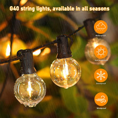 Solar G40 LED Outdoor String Lights with Remote