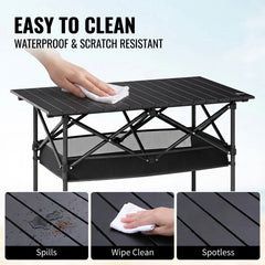 Portable Folding Camping Table With Mesh Storage Shelf
