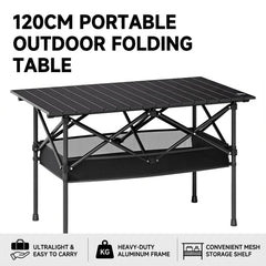 Portable Folding Camping Table With Mesh Storage Shelf