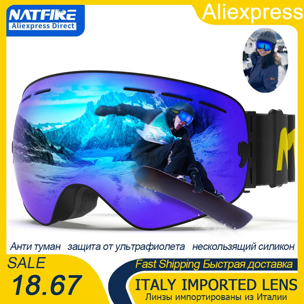 UV400 Anti-Fog Ski & Snowboard Goggles