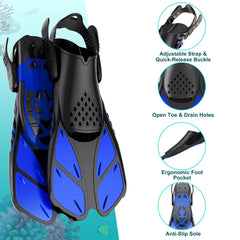 Adjustable Open Heel Snorkel Fins Adult Swimming