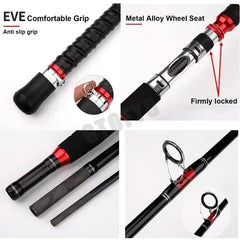 Portable Carbon Spinning Fishing Rod 3 Piece