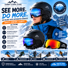 Winter Ski & Snowboard Helmet with Integrated Swiveling Goggles – Lightweight Multi-Layer Protection, Adjustable Fit & Removable Earmuffs