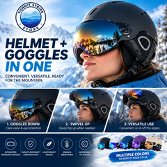 Winter Ski & Snowboard Helmet with Integrated Swiveling Goggles – Lightweight Multi-Layer Protection, Adjustable Fit & Removable Earmuffs