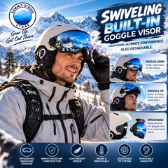 Winter Ski & Snowboard Helmet with Integrated Swiveling Goggles – Lightweight Multi-Layer Protection, Adjustable Fit & Removable Earmuffs