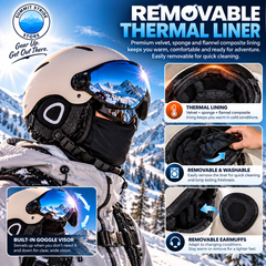 Winter Ski & Snowboard Helmet with Integrated Swiveling Goggles – Lightweight Multi-Layer Protection, Adjustable Fit & Removable Earmuffs